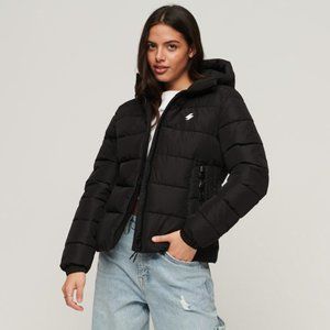 NWT -  Superdry Women's Hooded Spirit Sports Puffer Jacket in Black -  Size US 6